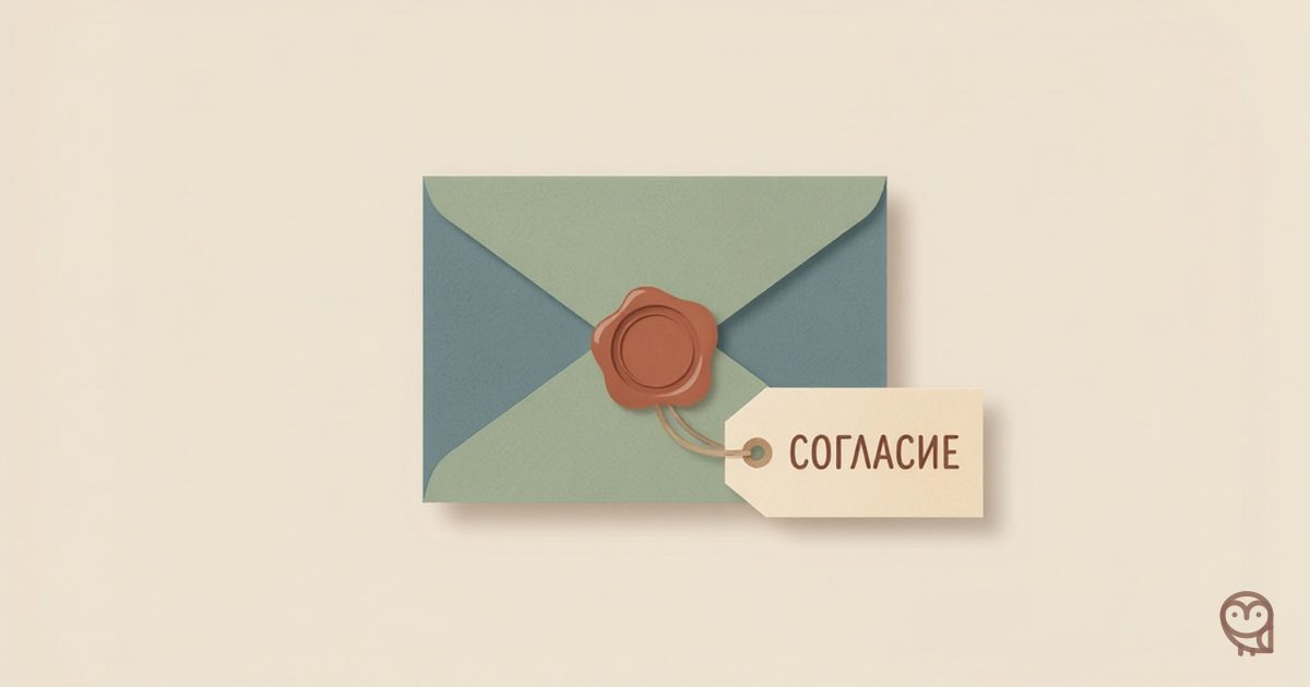 Конверт с сургучной печатью и биркой со словом «СОГЛАСИЕ» — иллюстрация к статье о согласии иностранного работника на обработку персональных данных.