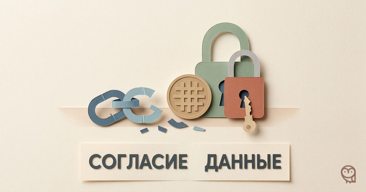 Иллюстрация к статье об уголовной ответственности за персональные данные: сломанная цепь утечки, монета штрафа и замок защиты данных.